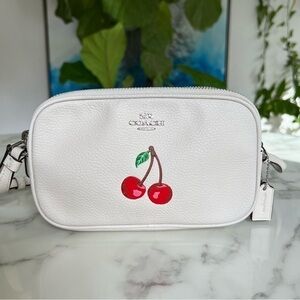 COACH Crossbody Pouch With Cherry Chalk White Leather Double Zip Bag F25847